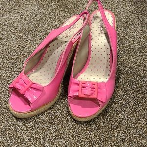 Pink peep toe wedge